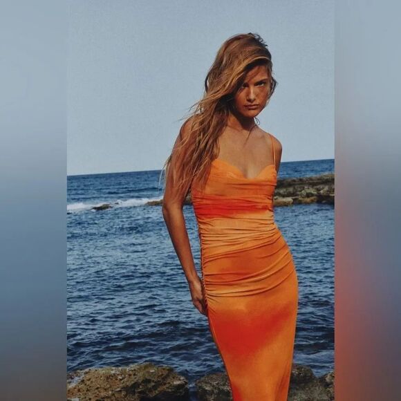 ZARA PRINTED DRAPED TULLE DRESS - Picture 14 of 15